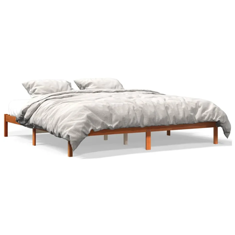 Cadre de lit sans matelas cire marron 200x200cm bois pin massif - 2