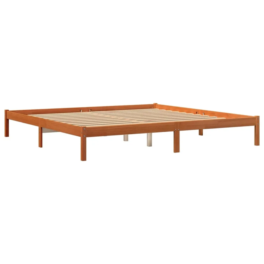 Cadre de lit sans matelas cire marron 200x200cm bois pin massif - 3