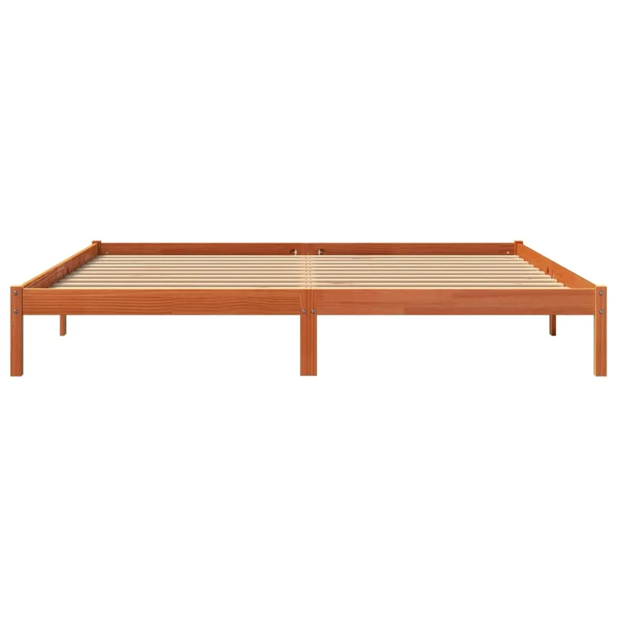 Cadre de lit sans matelas cire marron 200x200cm bois pin massif - 4