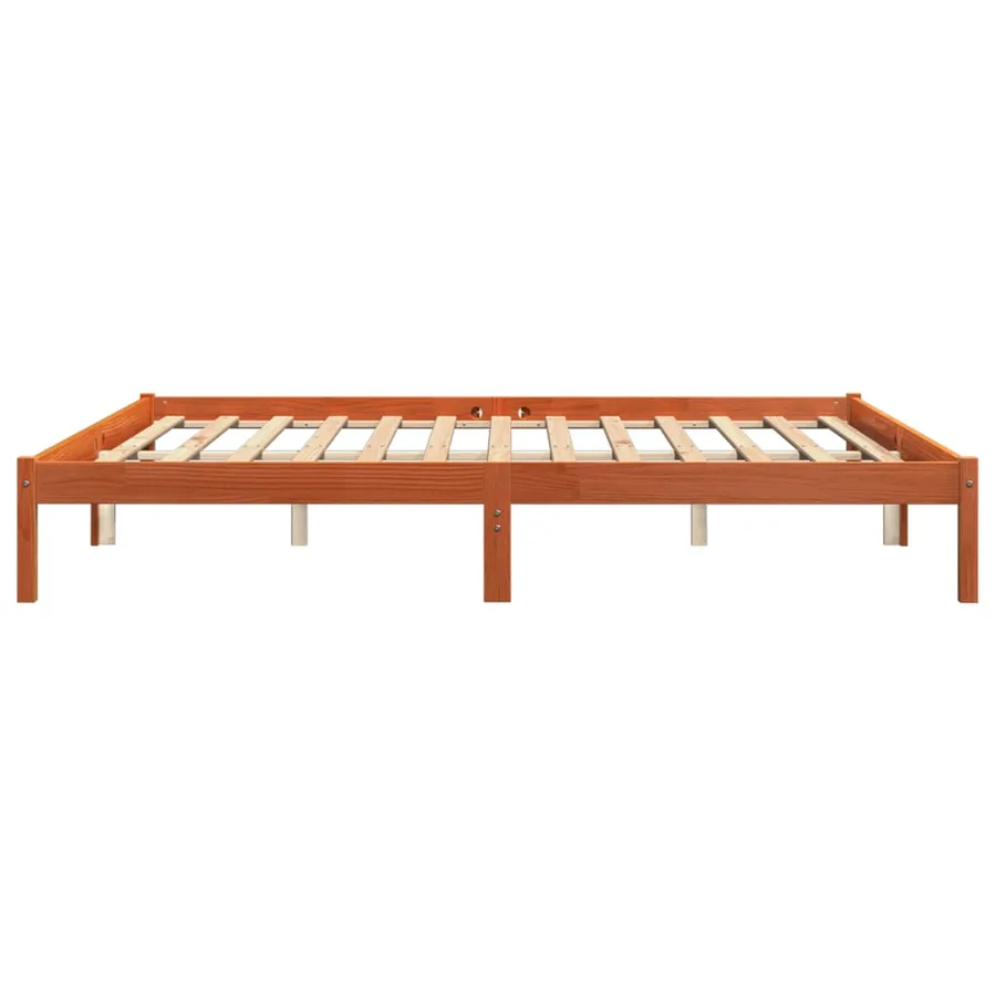 Cadre de lit sans matelas cire marron 200x200cm bois pin massif - 5