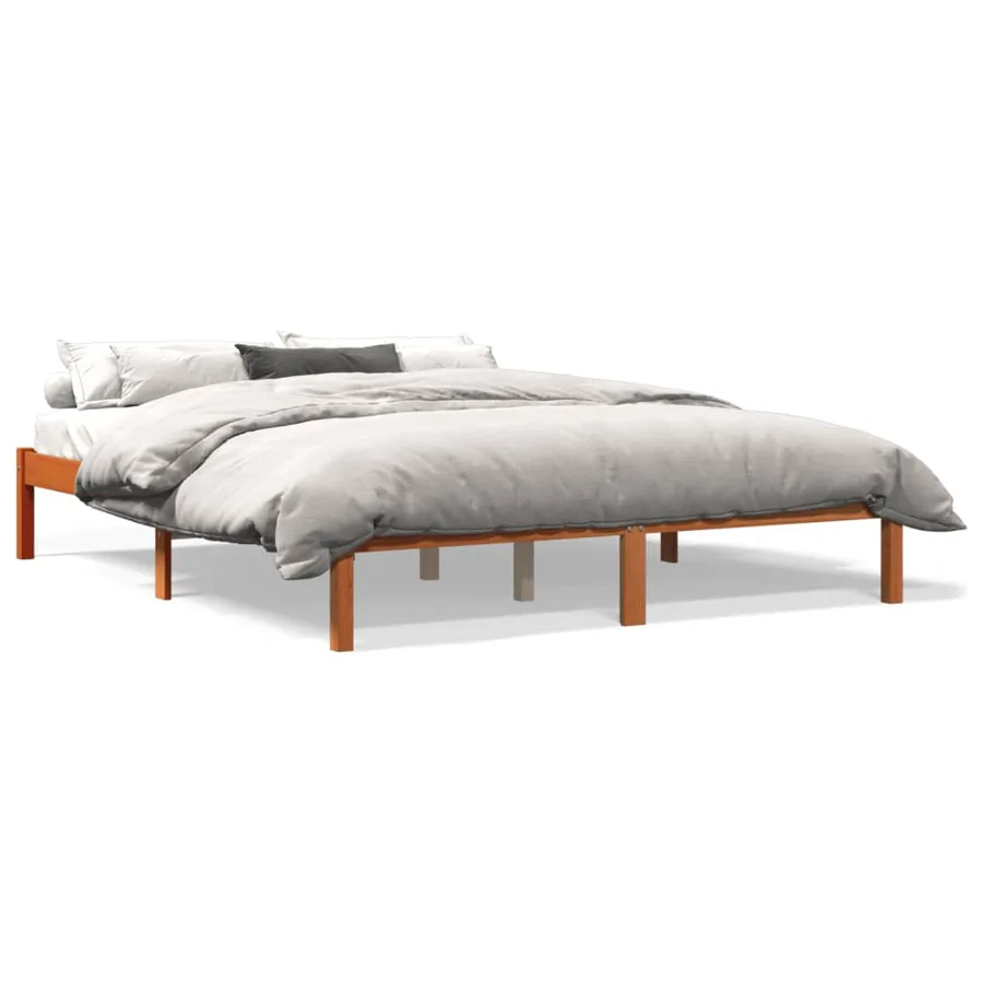 Cadre de lit sans matelas cire marron 150x200cm bois pin massif - 2