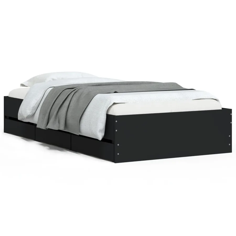 Cadre de lit avec tiroirs sans matelas noir 100x200 cm - 2