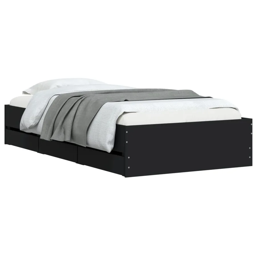 Cadre de lit avec tiroirs sans matelas noir 100x200 cm - 3