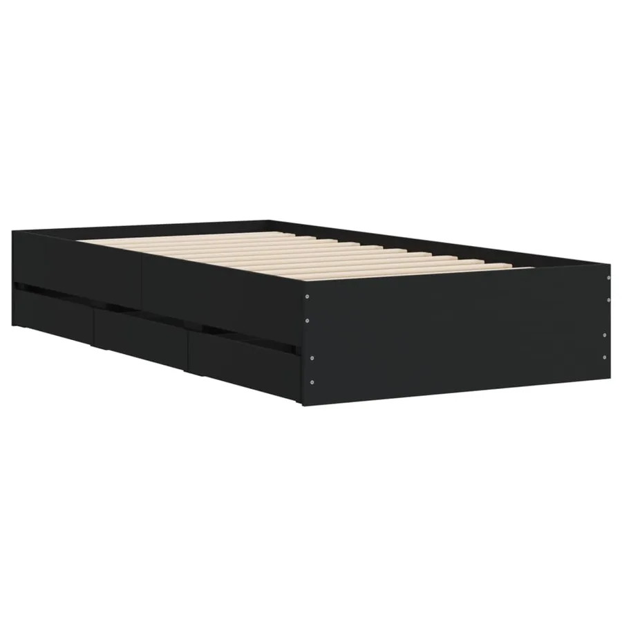 Cadre de lit avec tiroirs sans matelas noir 100x200 cm - 4
