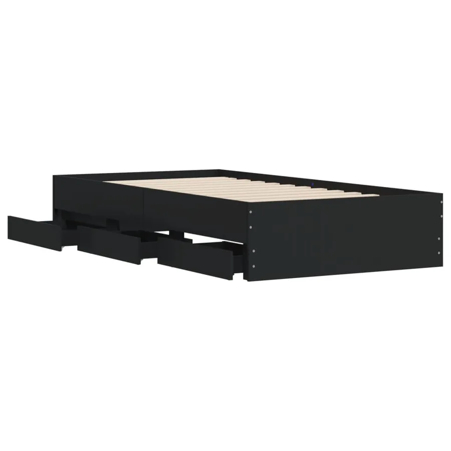 Cadre de lit avec tiroirs sans matelas noir 100x200 cm - 5