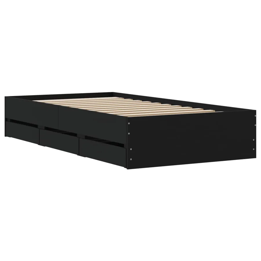 Cadre de lit avec tiroirs sans matelas noir 100x200 cm - 8