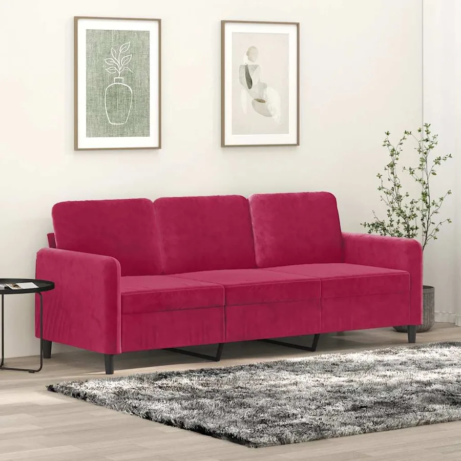 Canapé à 3 places Rouge bordeaux 180 cm Velours