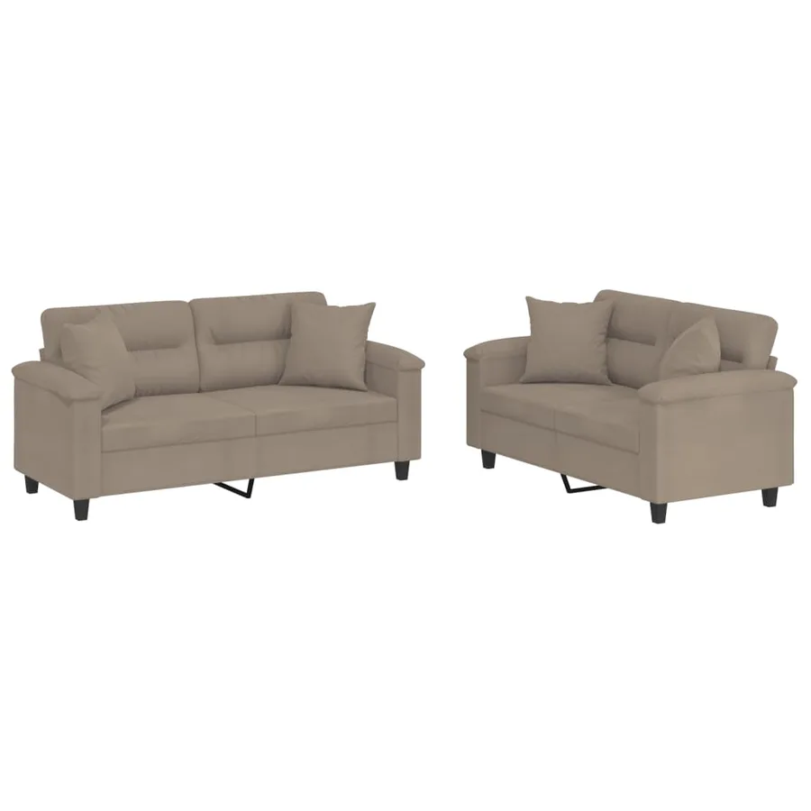 Ensemble de canapés 2 pcs avec coussins Taupe Tissu microfibre - 2