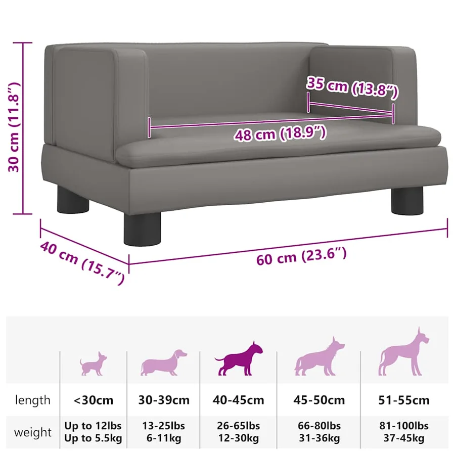 Lit pour chien gris 60x40x30 cm similicuir - 7