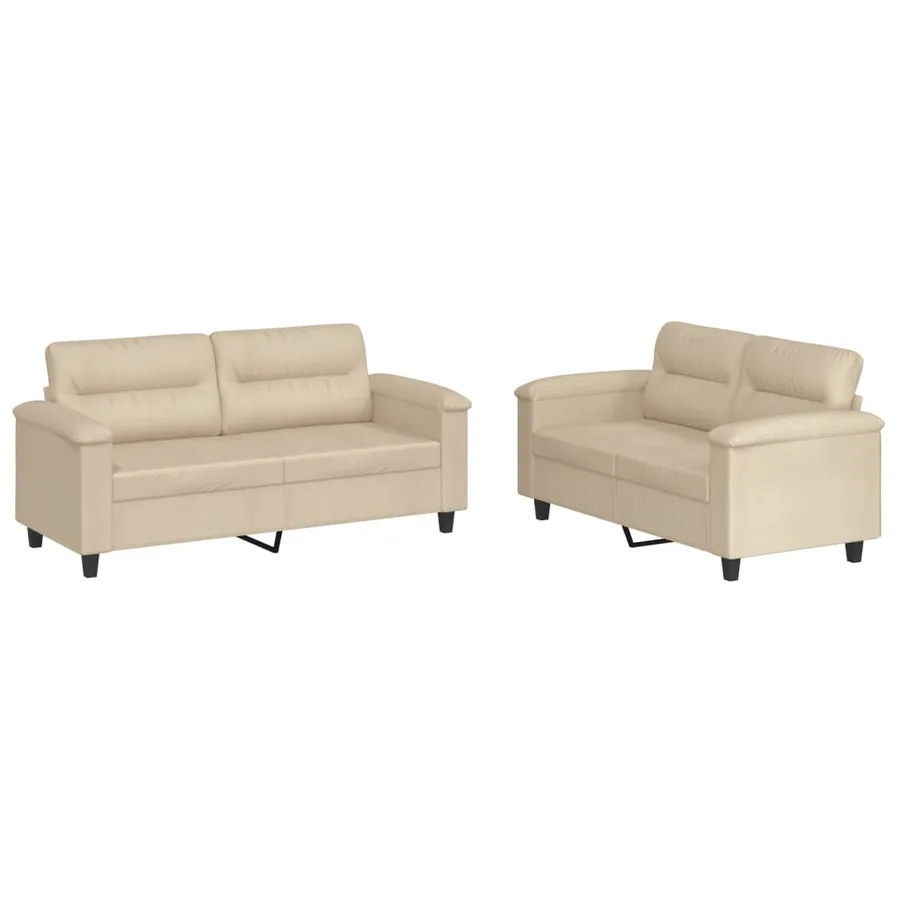Ensemble de canapés 2 pcs avec coussins crème tissu microfibre - 2