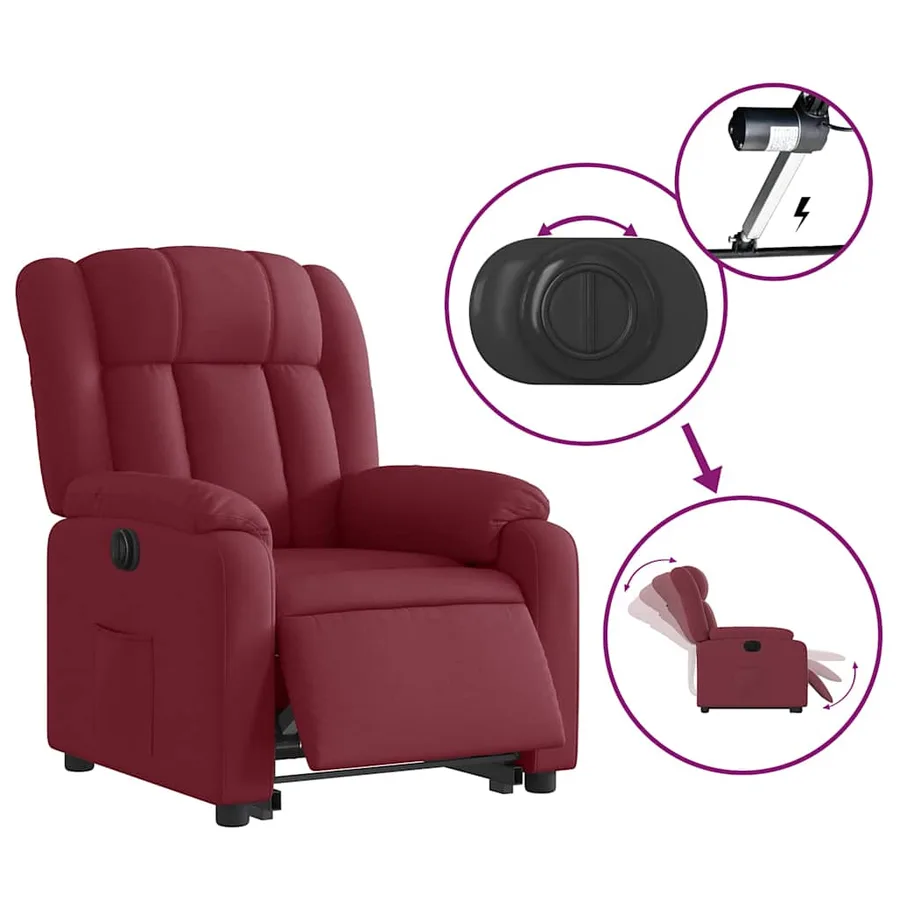 Fauteuil inclinable électrique rouge bordeaux tissu - 6