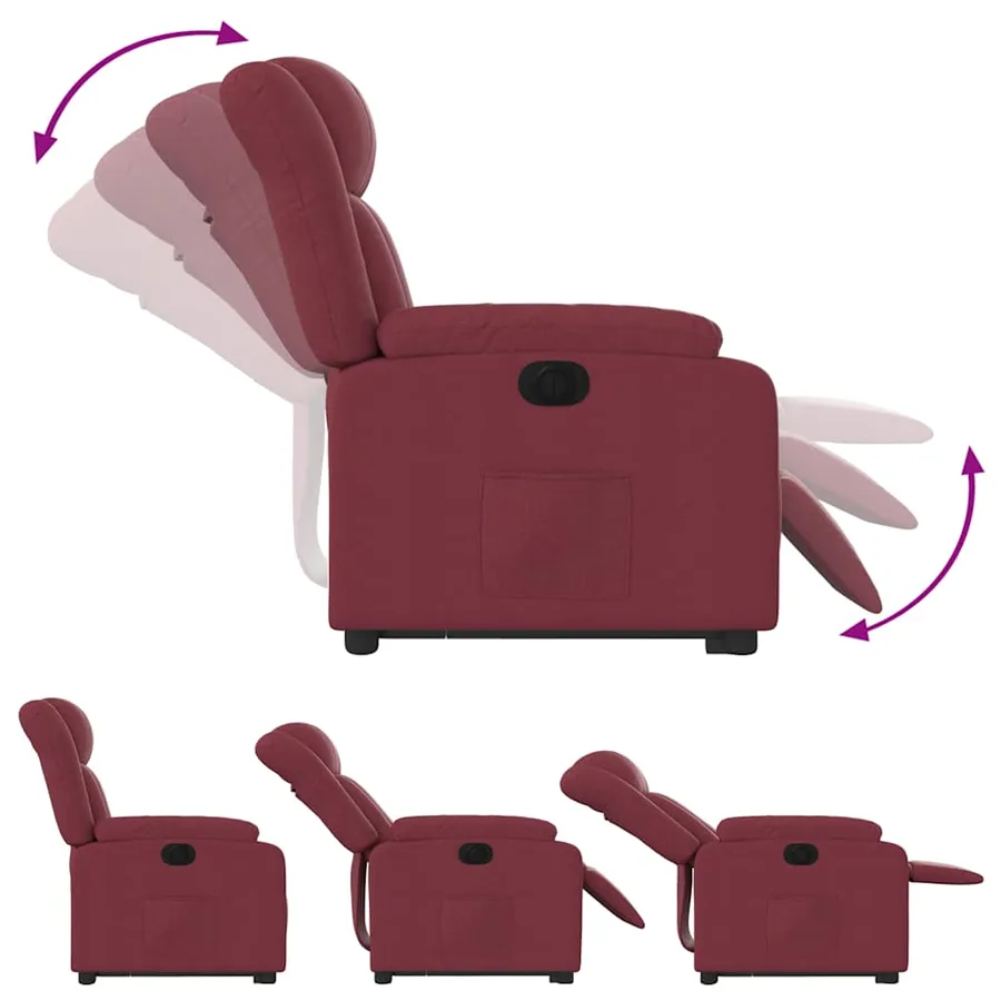 Fauteuil inclinable électrique rouge bordeaux tissu - 7