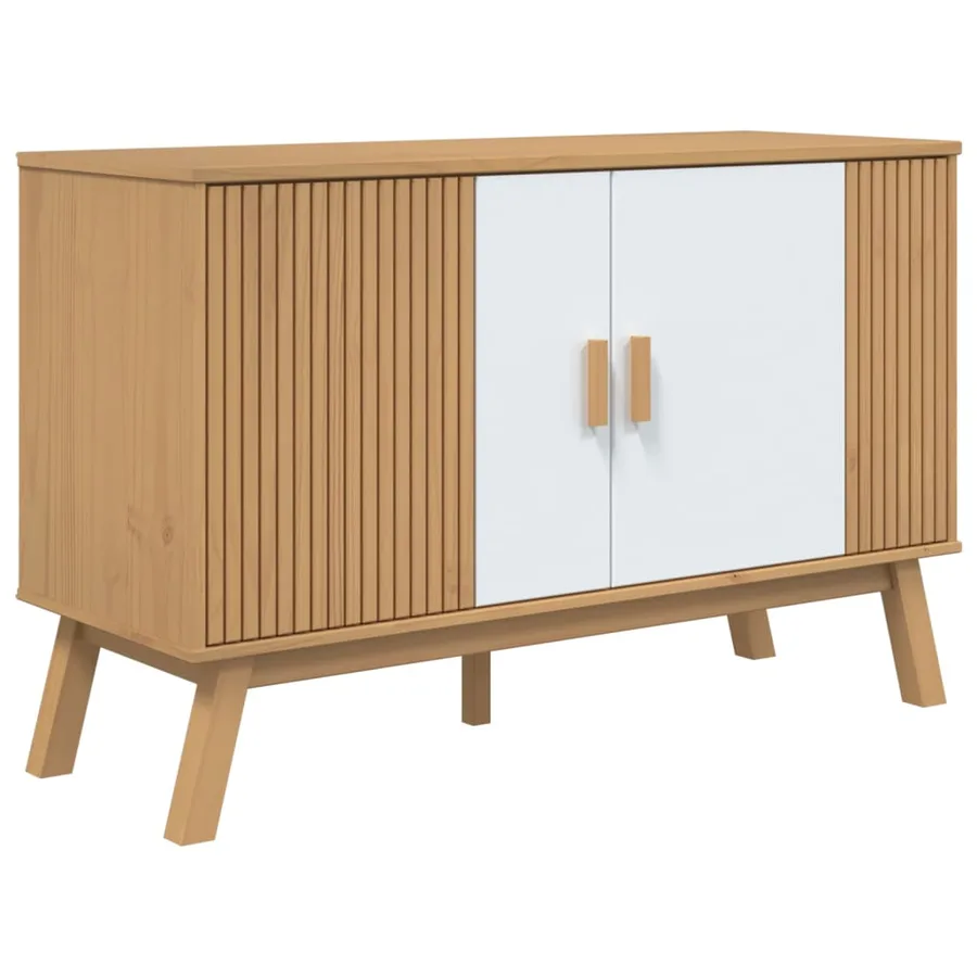 Buffet OLDEN blanc et marron 114x43x73,5 cm bois massif de pin - 2