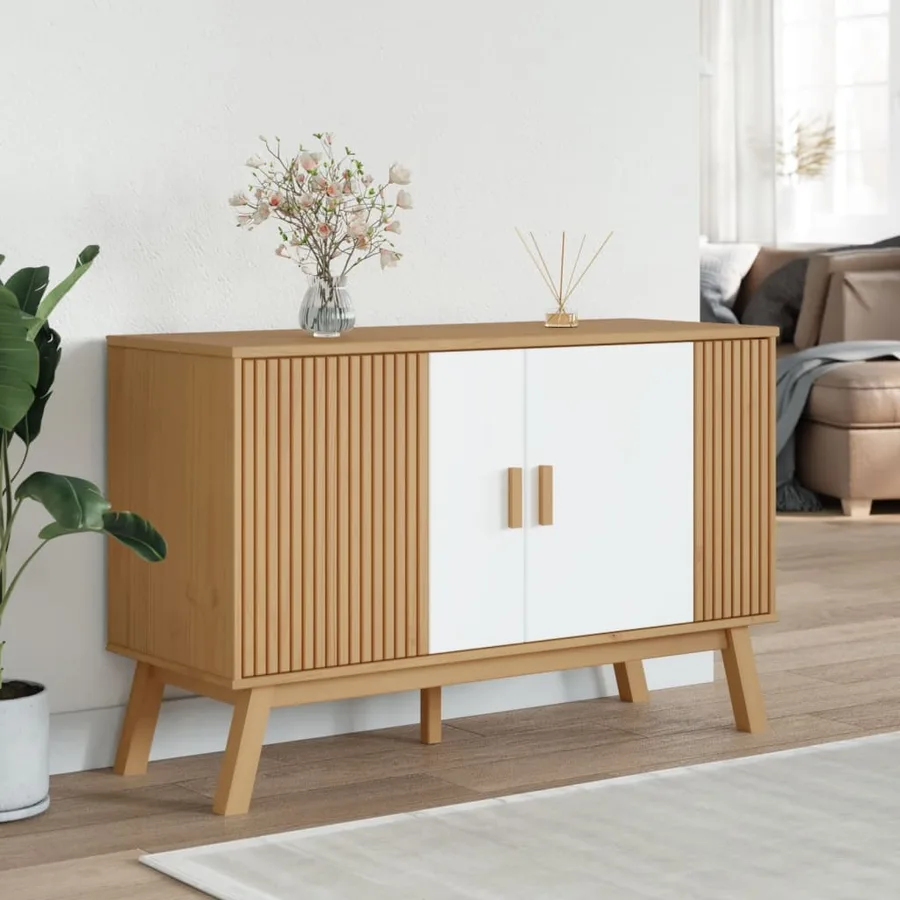 Buffet OLDEN blanc et marron 114x43x73,5 cm bois massif de pin - 3