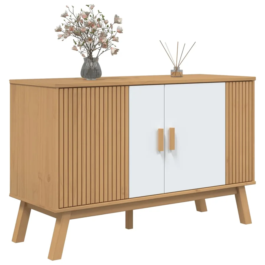 Buffet OLDEN blanc et marron 114x43x73,5 cm bois massif de pin - 5
