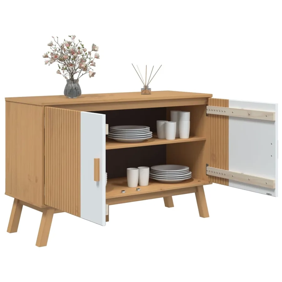 Buffet OLDEN blanc et marron 114x43x73,5 cm bois massif de pin - 6