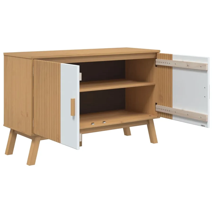 Buffet OLDEN blanc et marron 114x43x73,5 cm bois massif de pin - 7
