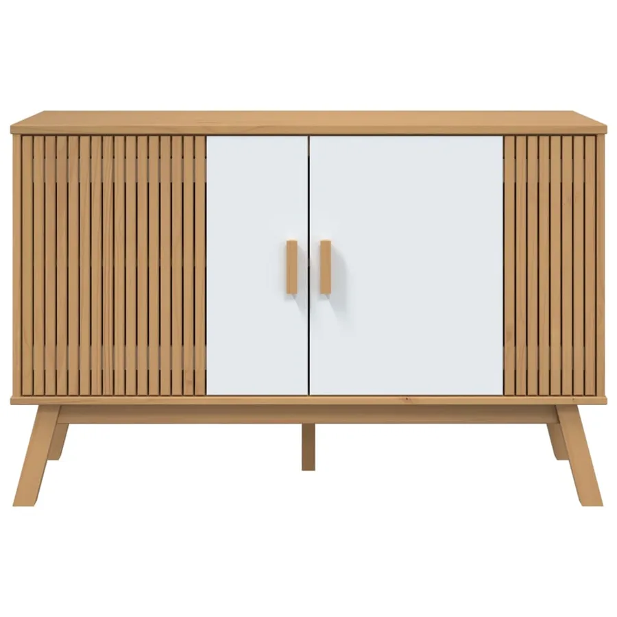 Buffet OLDEN blanc et marron 114x43x73,5 cm bois massif de pin - 8