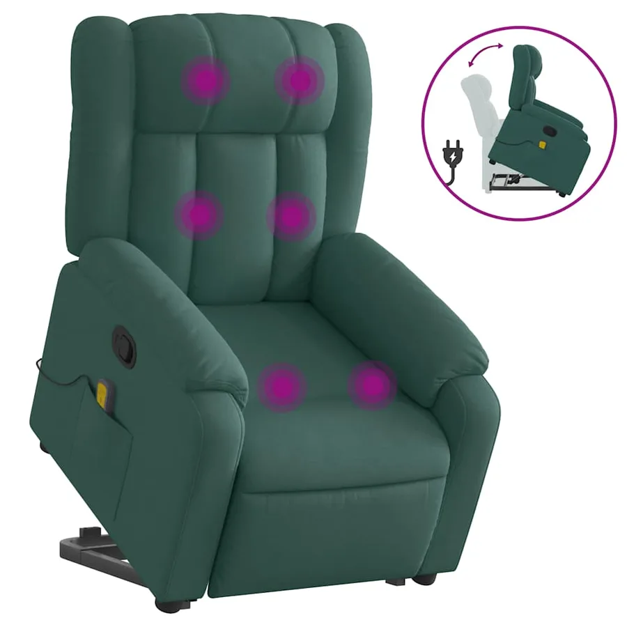 Fauteuil inclinable de massage Vert foncé Tissu - 2