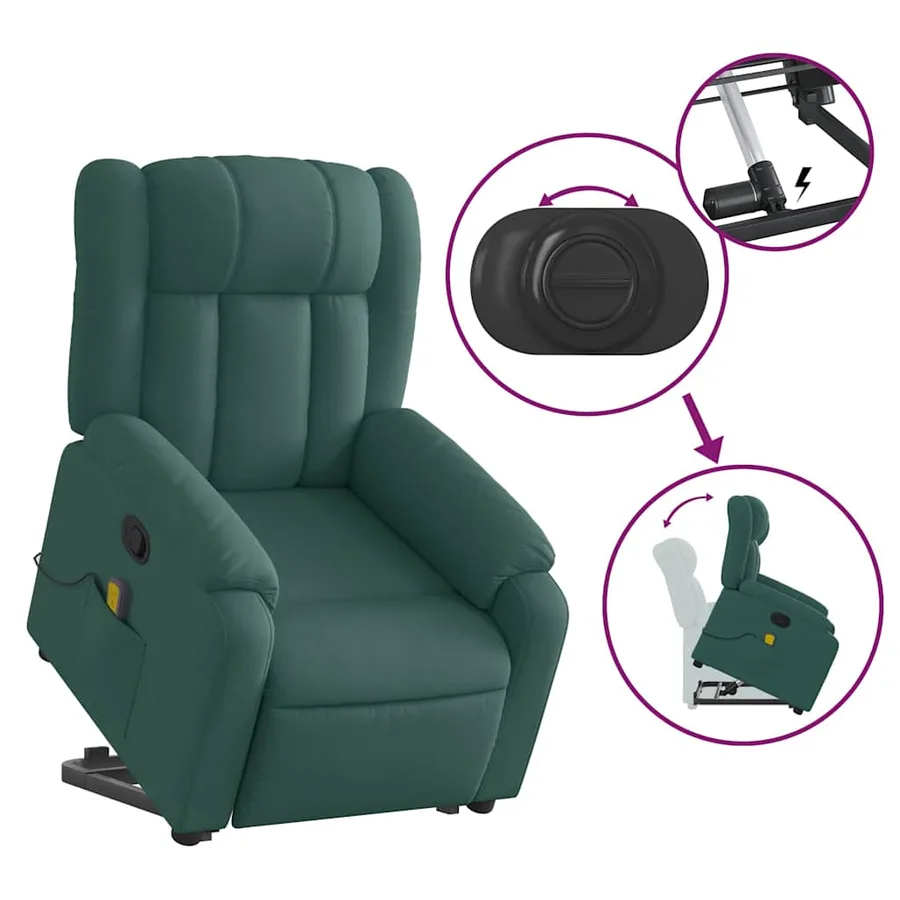 Fauteuil inclinable de massage Vert foncé Tissu - 6