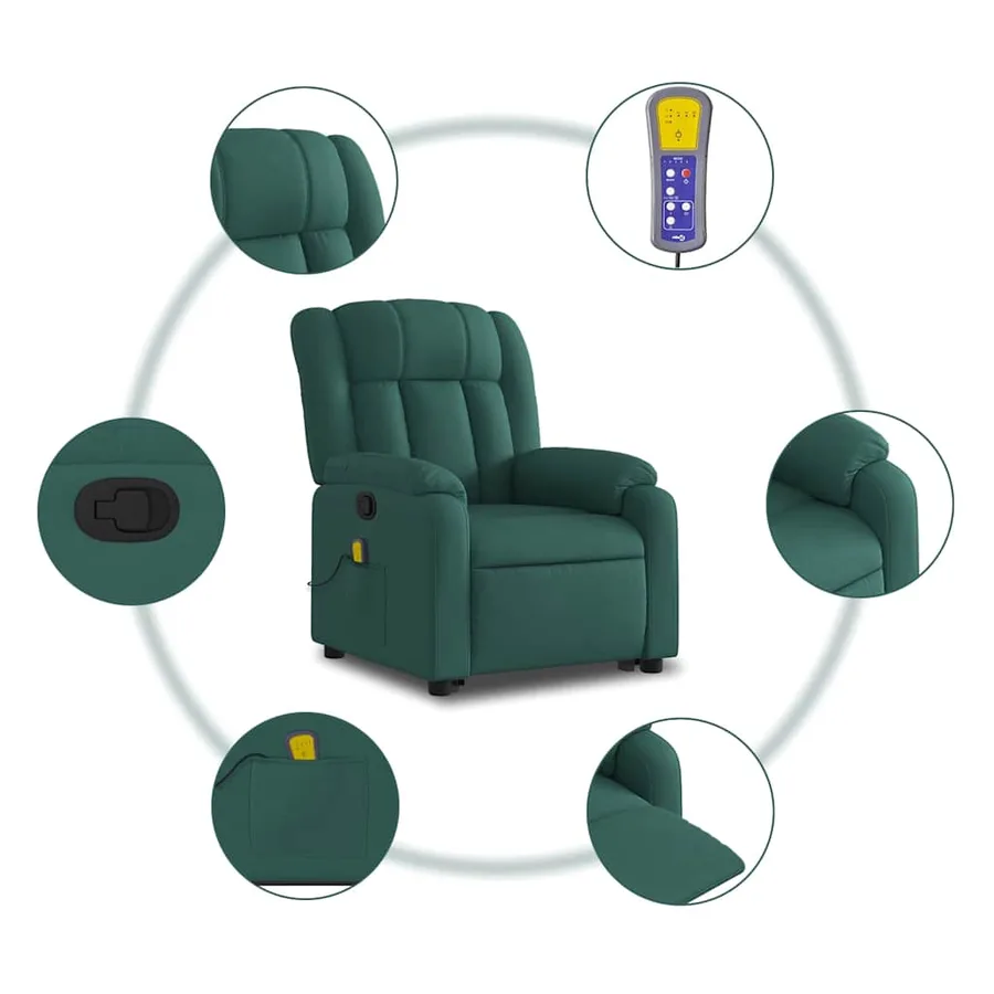 Fauteuil inclinable de massage Vert foncé Tissu - 8