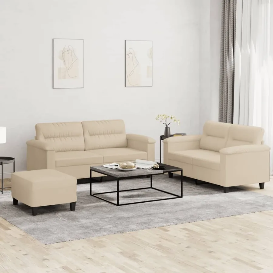 Ensemble de canapés 3 pcs avec coussins crème tissu microfibre