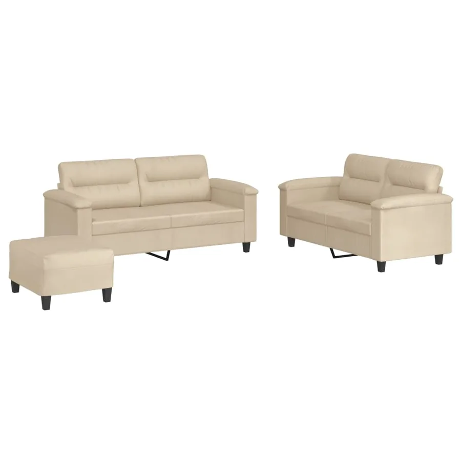 Ensemble de canapés 3 pcs avec coussins crème tissu microfibre - 2