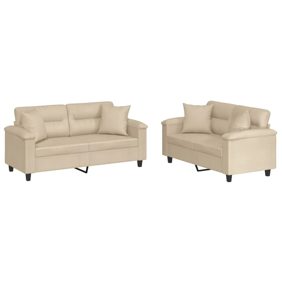 Ensemble de canapés 2 pcs avec coussins Crème Tissu microfibre - 2