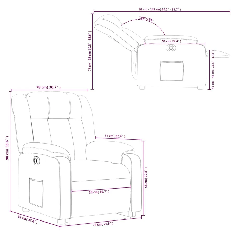 Fauteuil inclinable électrique noir similicuir - 17