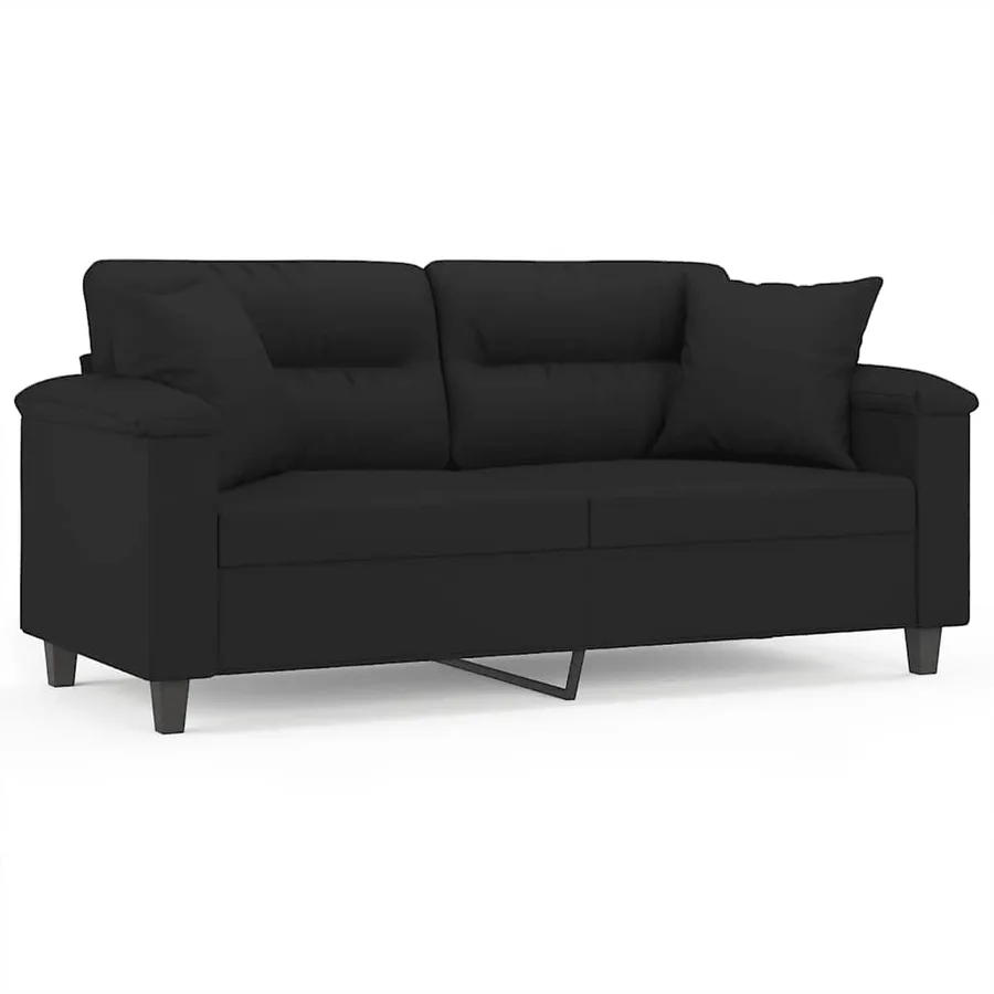 Canapé 2 places avec oreillers noir 140 cm tissu microfibre - 2