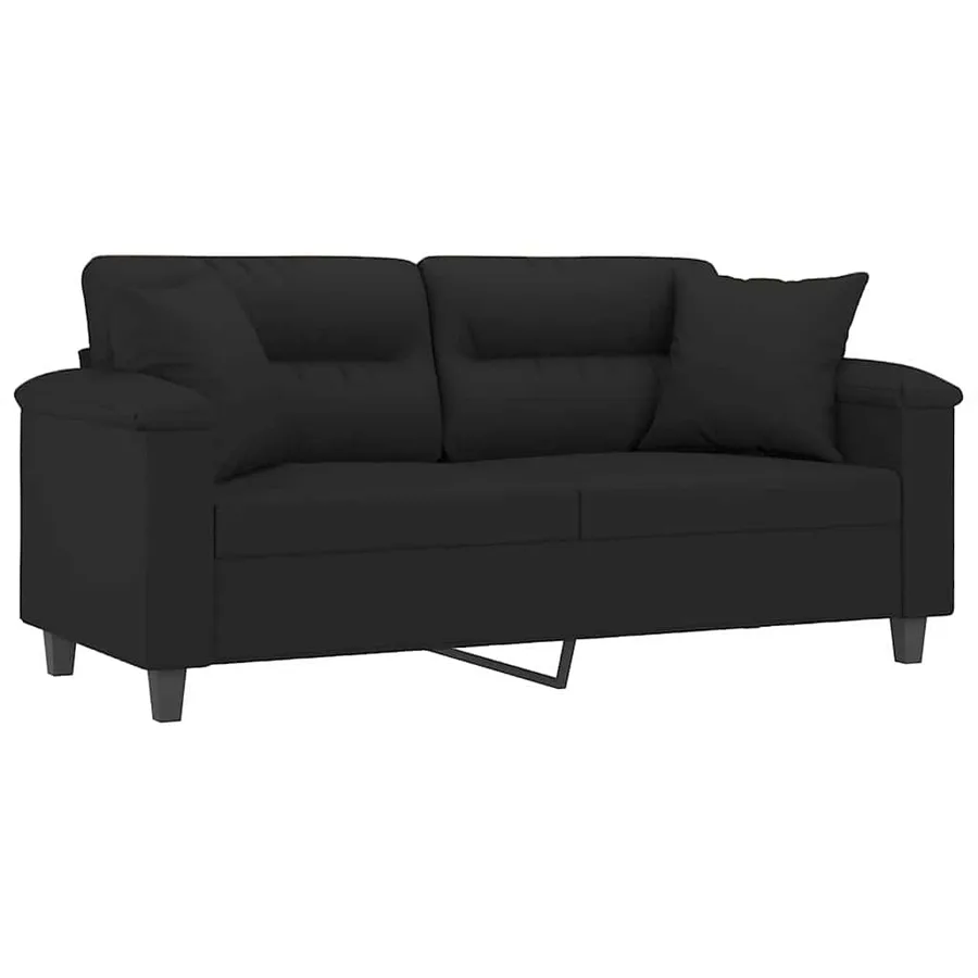 Canapé 2 places avec oreillers noir 140 cm tissu microfibre - 3