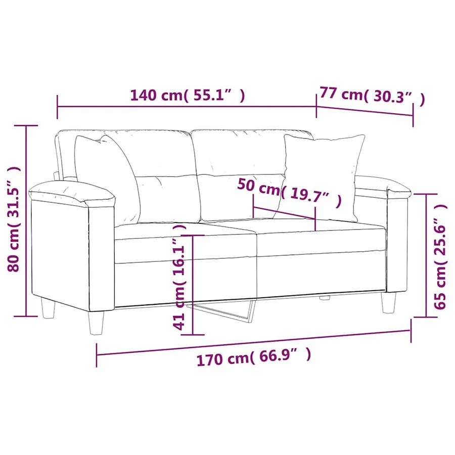 Canapé 2 places avec oreillers noir 140 cm tissu microfibre - 8