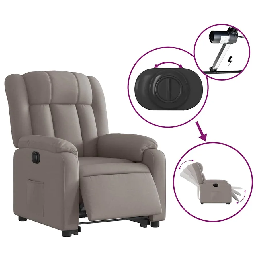 Fauteuil inclinable électrique taupe tissu - 6