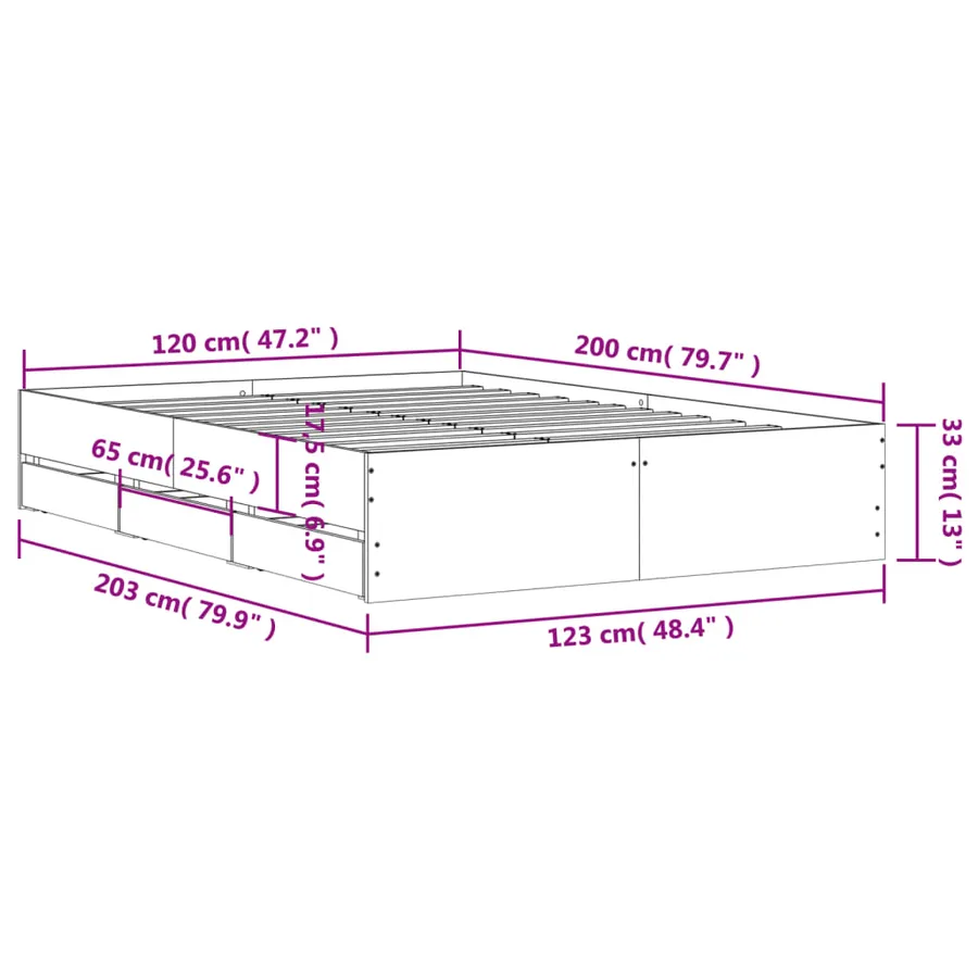 Cadre de lit avec tiroirs sans matelas noir 120x200 cm - 11