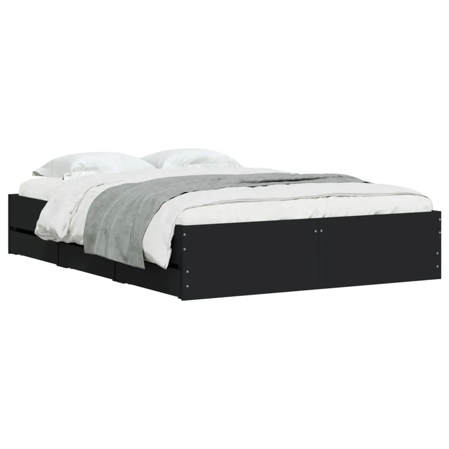 Cadre de lit avec tiroirs sans matelas noir 120x200 cm - 3