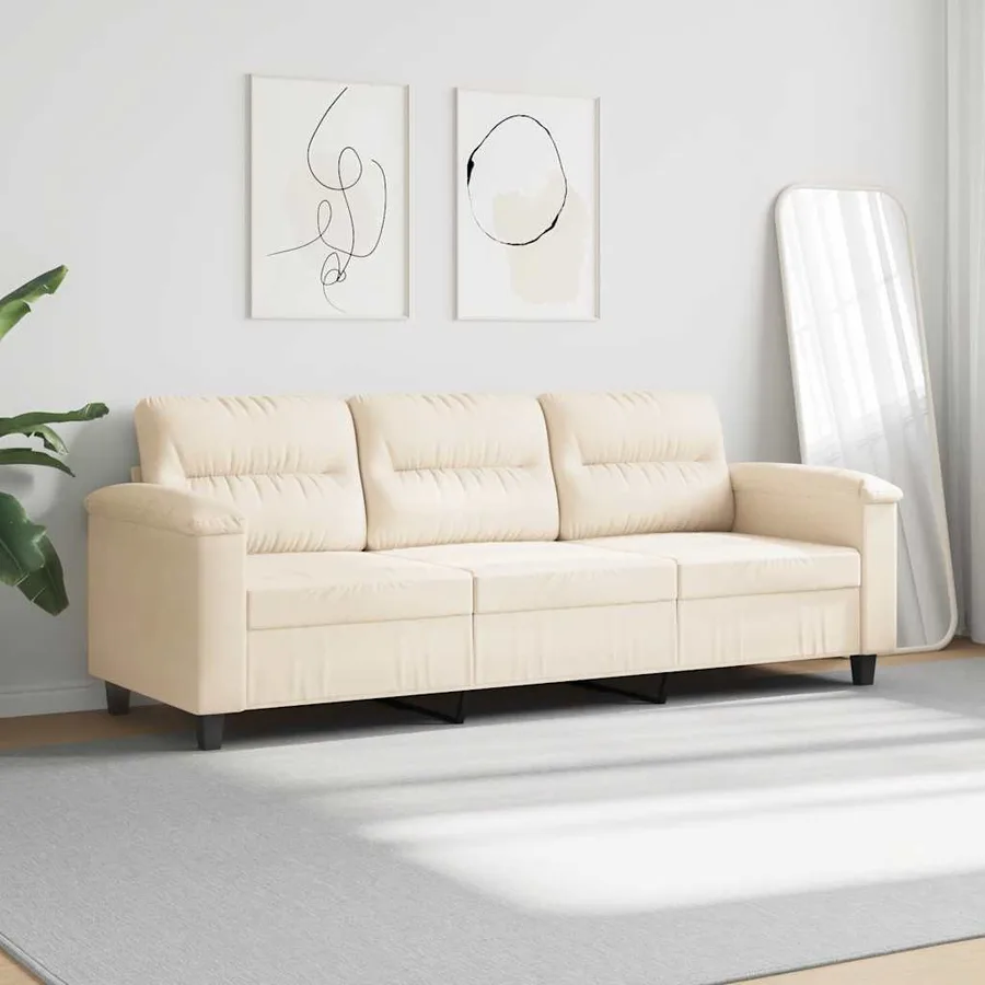 Canapé à 3 places Beige 180 cm Tissu microfibre - 3