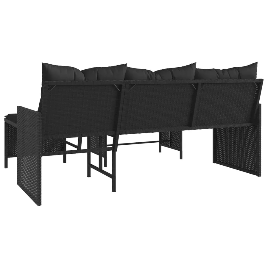 Canapé de jardin avec table et coussins en forme de L noir - 7