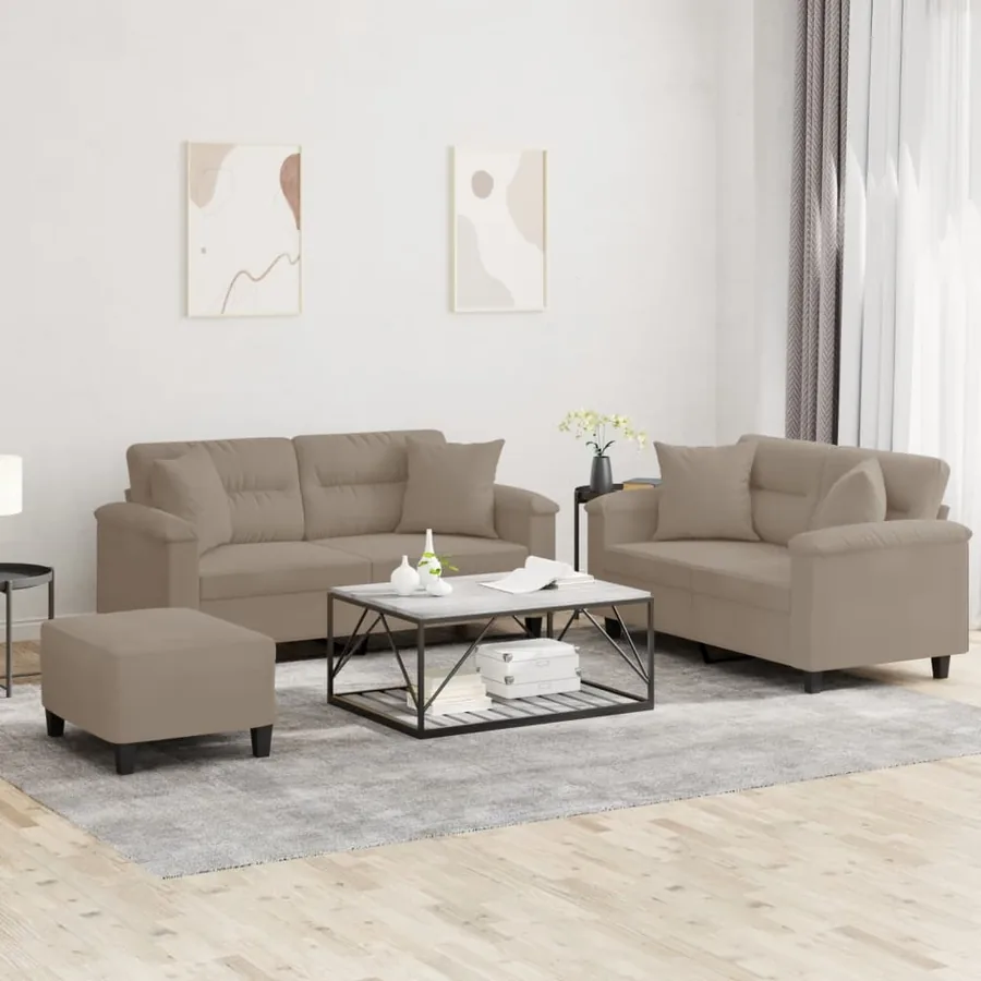 Ensemble de canapés 3 pcs avec coussins Taupe Tissu microfibre