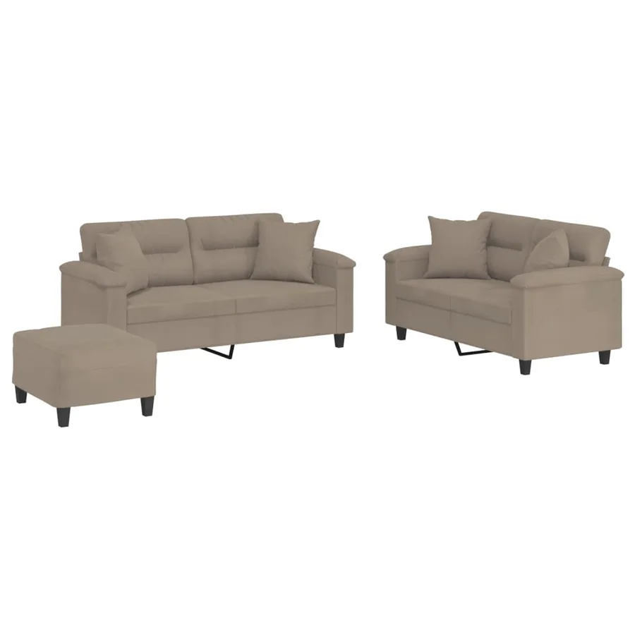 Ensemble de canapés 3 pcs avec coussins Taupe Tissu microfibre - 2