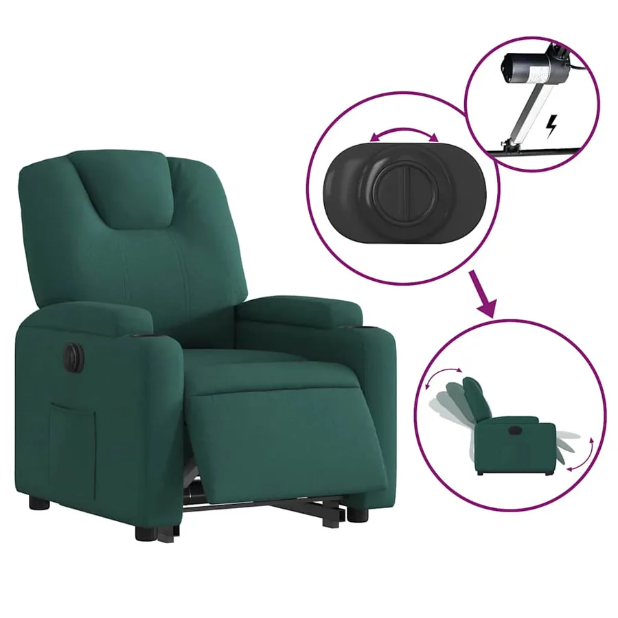 Fauteuil inclinable électrique vert foncé tissu - 6