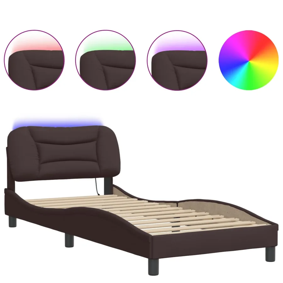 Cadre de lit avec LED sans matelas Hvar marron foncé 80x200 cm tissu - 5