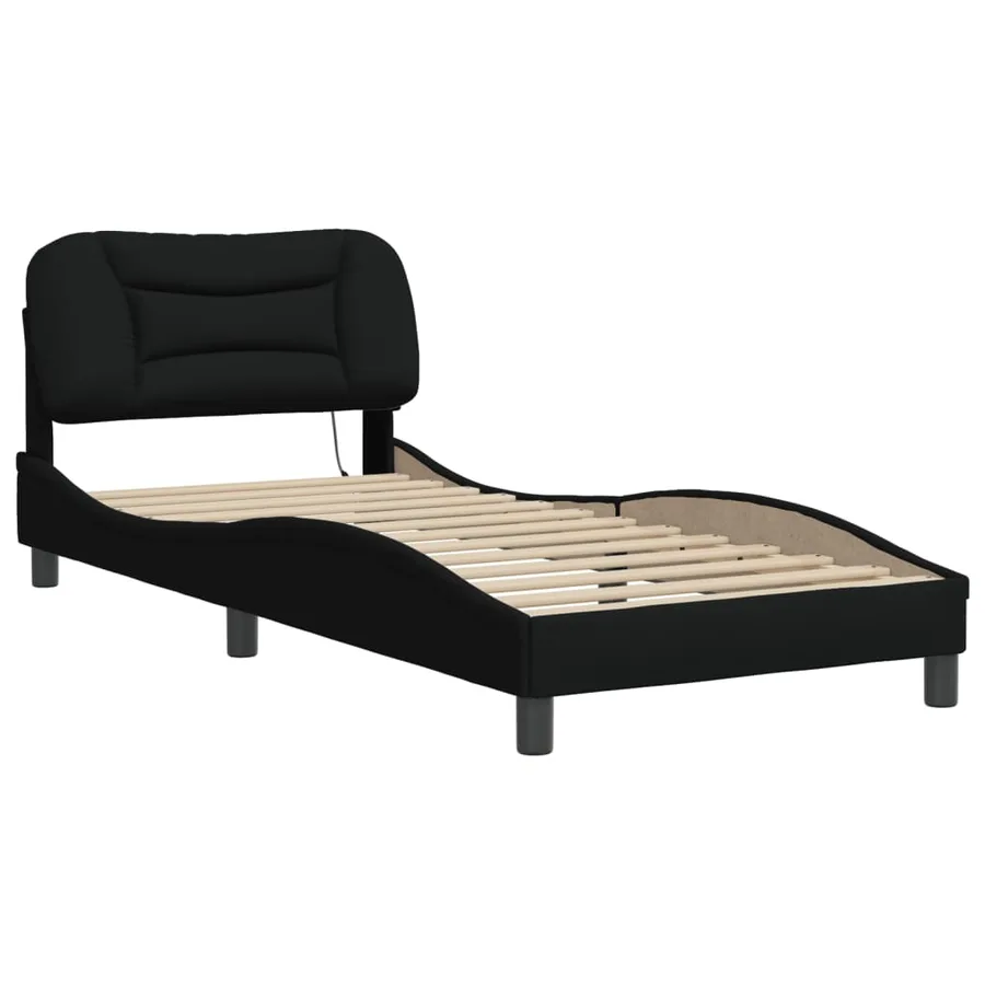 Cadre de lit avec LED sans matelas Hvar noir 90x200 cm tissu - 3