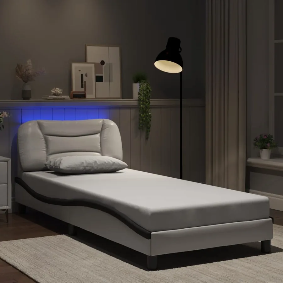 Cadre de lit avec LED sans matelas Hvar blanc et noir 80x200 cm