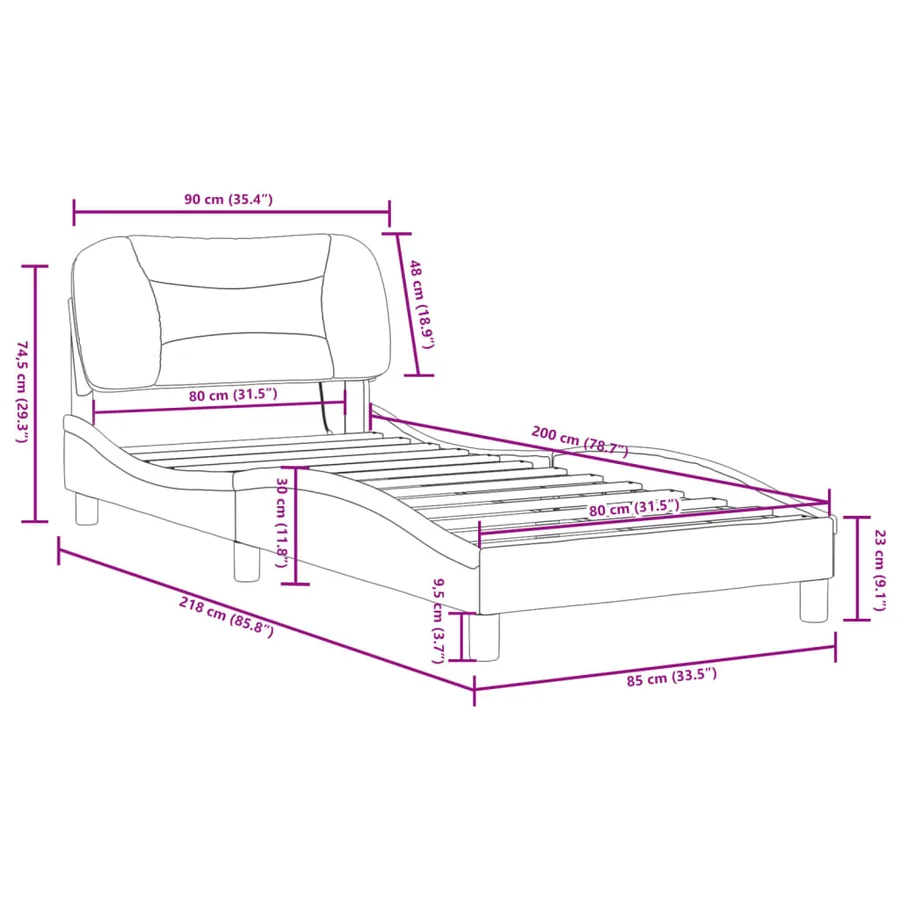 Cadre de lit avec LED sans matelas Hvar blanc et noir 80x200 cm - 17