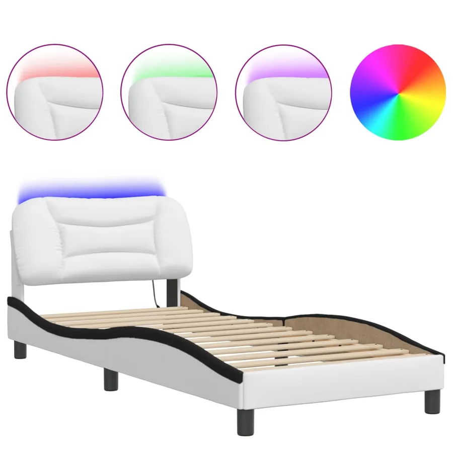 Cadre de lit avec LED sans matelas Hvar blanc et noir 80x200 cm - 2