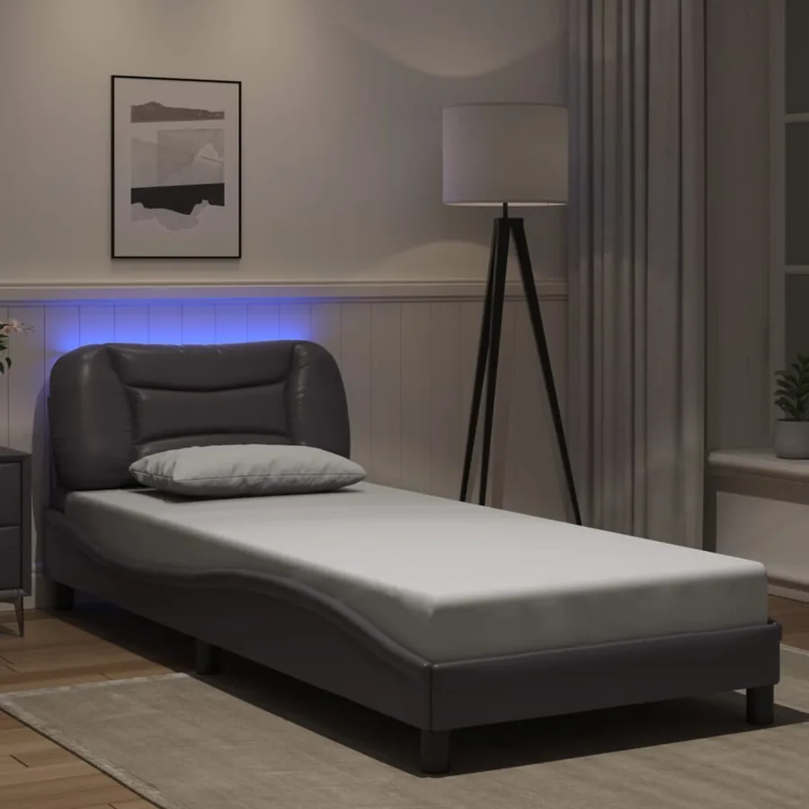 Cadre de lit avec LED sans matelas Hvar gris 90x200 cm