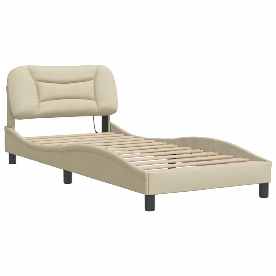 Cadre de lit avec LED sans matelas Hvar crème 80x200 cm tissu - 3