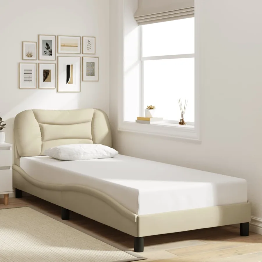 Cadre de lit avec LED sans matelas Hvar crème 80x200 cm tissu - 4