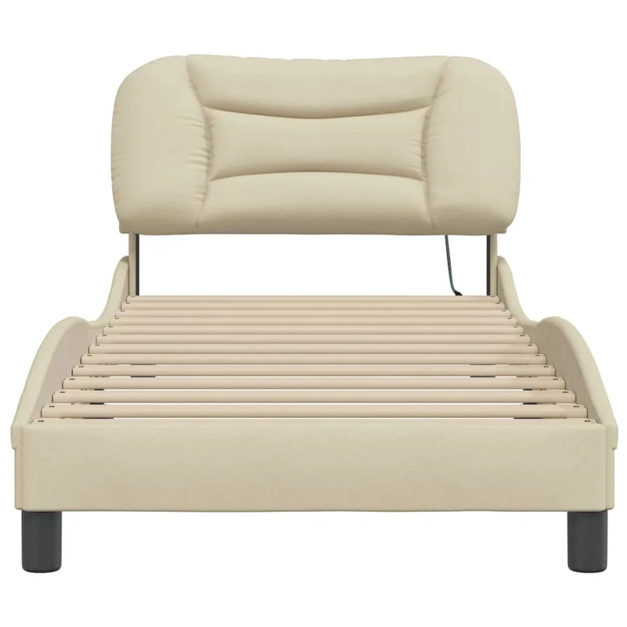 Cadre de lit avec LED sans matelas Hvar crème 80x200 cm tissu - 6