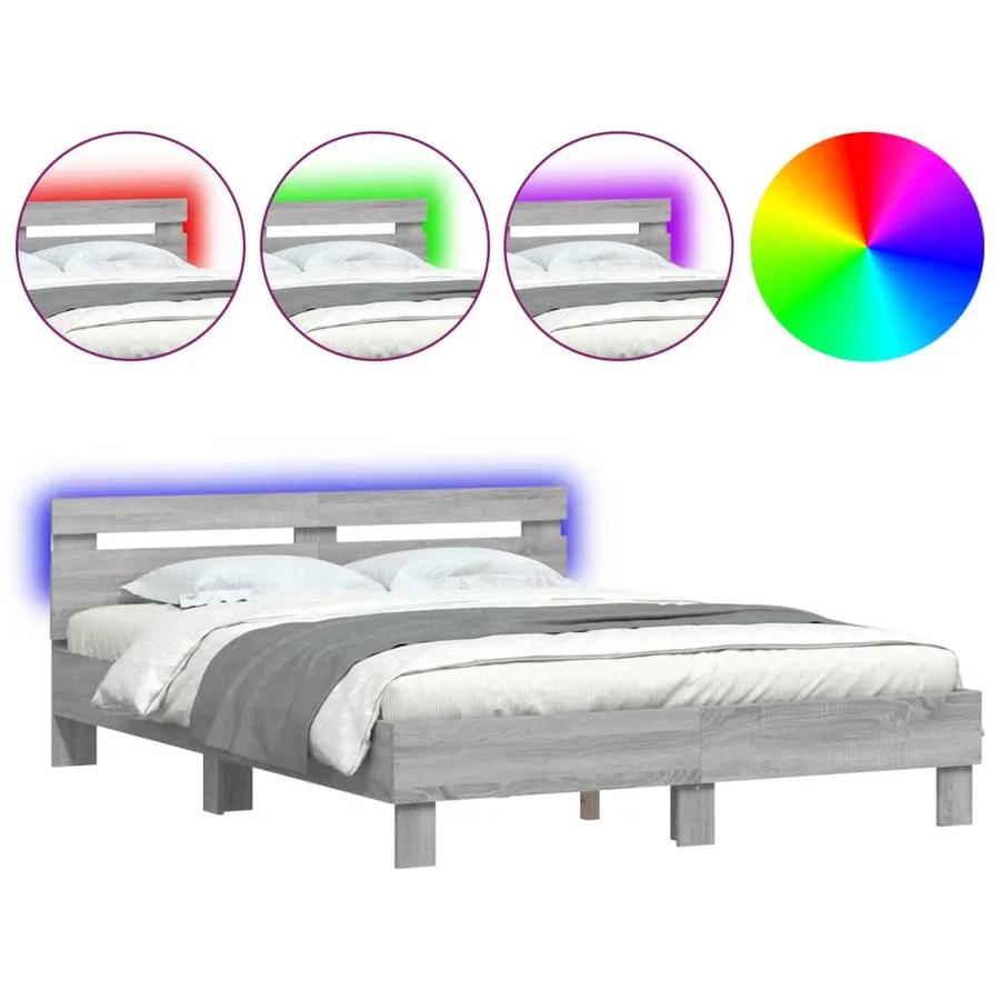 Cadre de lit avec LED sans matelas sonoma gris 140x200 cm - 2